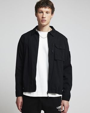 River Island Utility Zip Up Shacket - Black
