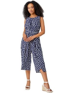 Roman Petite Polka Dot Cropped Jumpsuit - Blue
