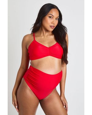 Boohoo Maternity High Waist Ruched Bikini Brief - Red