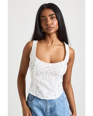 Boohoo Sheer Lace Corset Top - White