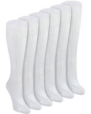 Sock Snob 6 Pairs Ladies 100% Cotton Knee High Socks - White
