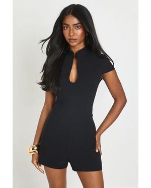 Boohoo Keyhole Detail High Neck Playsuit - Black