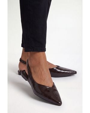 Wallis Mabel Croc Faux Leather Pointed Slingback Flats - Black