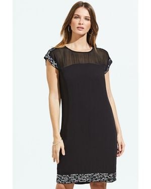 Sosandar Metallic Embellished Sheer Top Shift Dress Cotton - Black