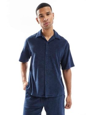 Jack & Jones Premium Oversized Towelling Co-ord Shirt - Blue