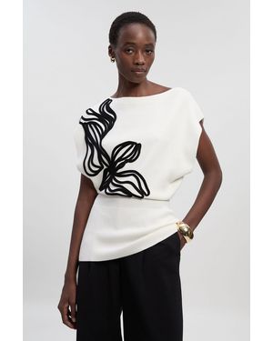 Karen Millen Placed Cornelli Knitted Top - White