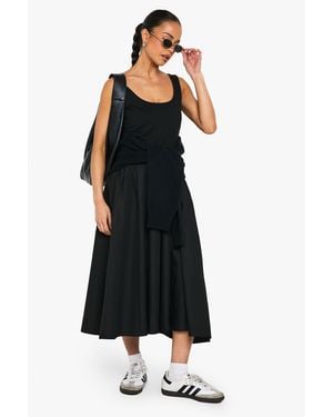 Boohoo Ribbed Scoop Neck Mixed Fabric Smock Midaxi Dress - Black