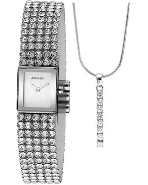 Accurist Lb1507 Ladies Watch And Necklace Gift Set - White