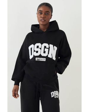 DSGN Studio Towelling Applique Oversized Hoodie - Black
