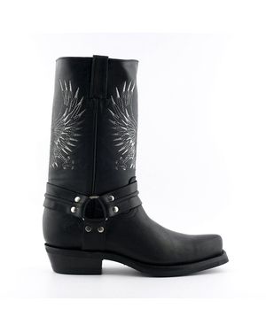 Grinders Leather Cowboy Boots-Bald Eagle - Black
