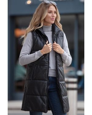 Ashwood Leather 'Giacca' Long Gilet With Detachable Hood - Grey