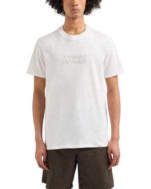 Armani Exchange T Shirts Short Sleeve Crew Neck Asv Logo Cotton Summer Tee - White