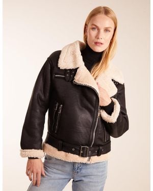 Blue Vanilla Shearling Aviator Jacket - Black