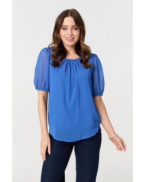 Izabel London Polka Dot Print Semi Sheer Blouse - Blue
