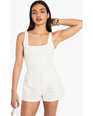 Boohoo Occasion Lace Tailored Shorts - White