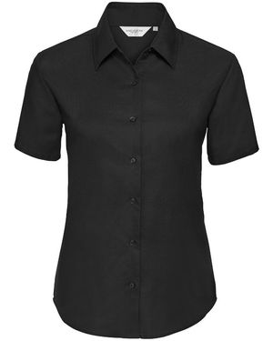 Russell Collection /Ladies Oxford Short-Sleeved Shirt - Black