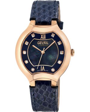 Gevril Lugano Swiss Diamond Mop Dial Genuine Italian Handmade Leather Watch - Black