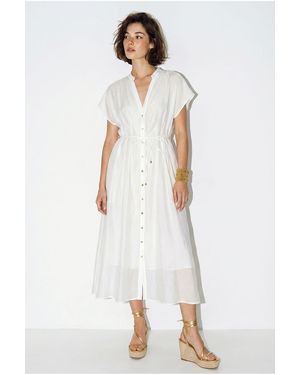 Bianco Lucci A-Line Midi Dress With V-Neck And Buttons - White