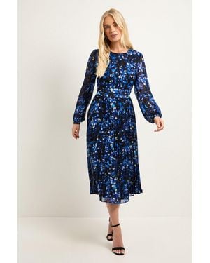 Wallis Petite Floral Pleated Midi Dress - Blue
