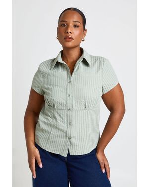 Boohoo Plus Stripe Cap Sleeve Fitted Shirt - Green