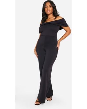 Boohoo Plus Scuba Bow Detail Bardot Jumpsuit - Blue