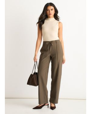 Gini London Marl Drawstring Elasticated Back Tailoring Trousers - Natural
