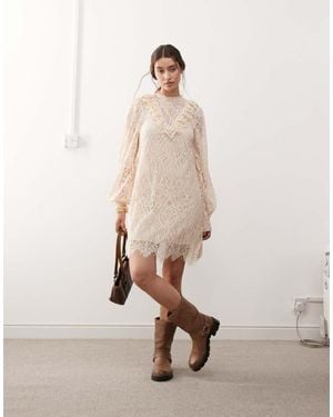 Miss Selfridge Lace Victoriana Mini Dress - Natural