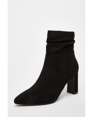 Quiz Faux Suede Ruched Ankle Boots Material_Polyester - Black