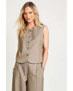 Boohoo Petite Crew Neck Textured Waistcoat - Natural