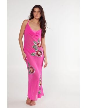 Nasty Gal Floral Embellished Cowl Maxi Beach Dress - Pink