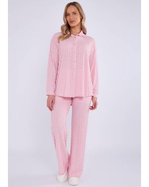 Gini London Textured Oversized Long Sleeves Shirt - Pink