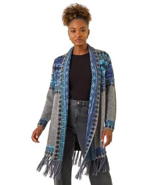 Roman Jacquard Edge Knit Cardigan - Blue