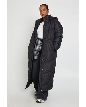 Boohoo Plus Hooded Quilt Detail Maxi Puffer - Black