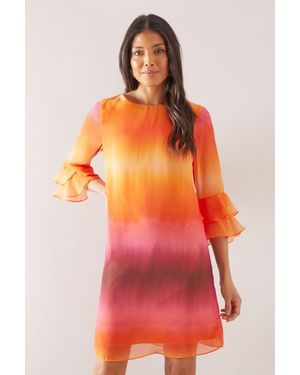 Wallis Ombre Print Flute Sleeve Shift Dress - Orange