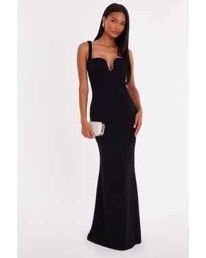 Quiz Diamante Trim Maxi Dress - Black