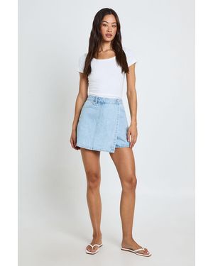 Boohoo Tall Wrap Front Denim Skort - Blue