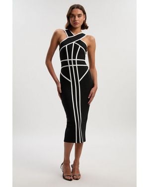 Karen Millen Bandage Knit Contrast Cross Front Dress - Black