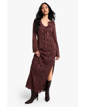 Boohoo Jacquard Frill Side Split Maxi Dress - Purple
