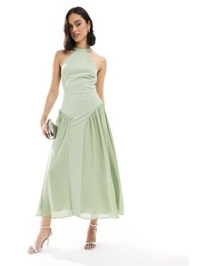 TFNC London Bridesmaid High Neck Maxi Dress With Full Skirt - Green