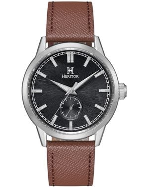 Heritor Argento Leather-Band Watch - Brown
