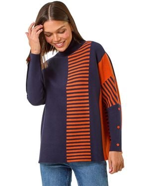 Roman Stripe Colour Block Jumper - Red
