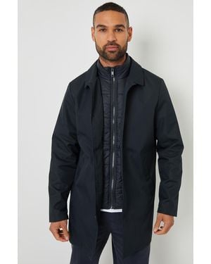 Threadbare Collared Mock Layer Mac Coat - Blue