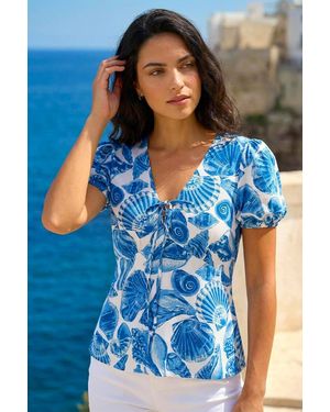 D.u.s.k Shell Print V-Neck Tie Top - Blue