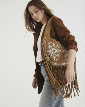 River Island Suede Fringed Broderie Shoulder Bag - Brown