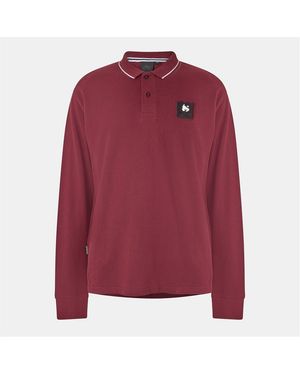 Money Patch Regular Fit Long Sleeve Polo Shirt - Red