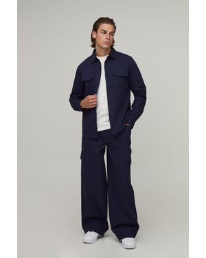 BoohooMAN Regular Shirt & Straight Fit Cargo Trouser Set - Blue