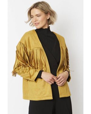 Jayley Faux Suede Jacket With Tassels Shimmer - Yellow