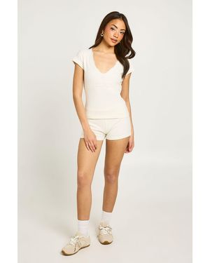 Boohoo Fold Over Waistband Low Rise Short - Natural