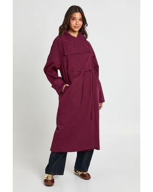 Boohoo Collar Detail Trench Coat - Red