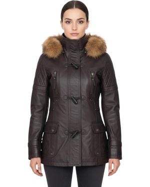 Infinity Leather Lamb Quilted Parka Fur Hood Jacket- Duchess - Black